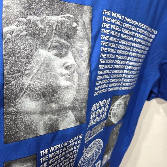 Romwe Mens Royal Blue Graphic Print Oversized T-Shirt Size S - Picture 2 of 7